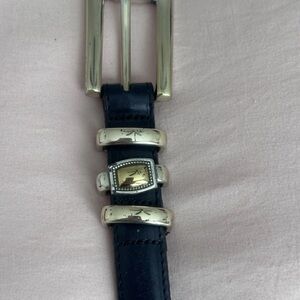 Brighton Black Leather Belt with Silver Details